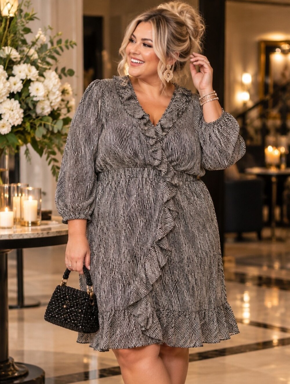 Joe Fresh NEW Plus Size 2x: Black & White Ruffle Midi Dress